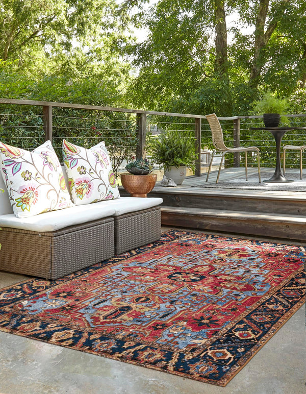 Patio Elegance Collection Area Rug - Garden Rectangle Rust Red and Blue lifestyle 5