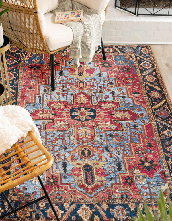 Patio Elegance Collection Area Rug - Garden Rectangle Rust Red and Blue lifestyle 9