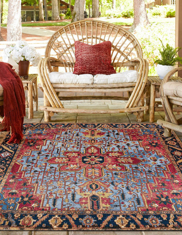 Patio Elegance Collection Area Rug - Garden Square Rust Red and Blue lifestyle 27