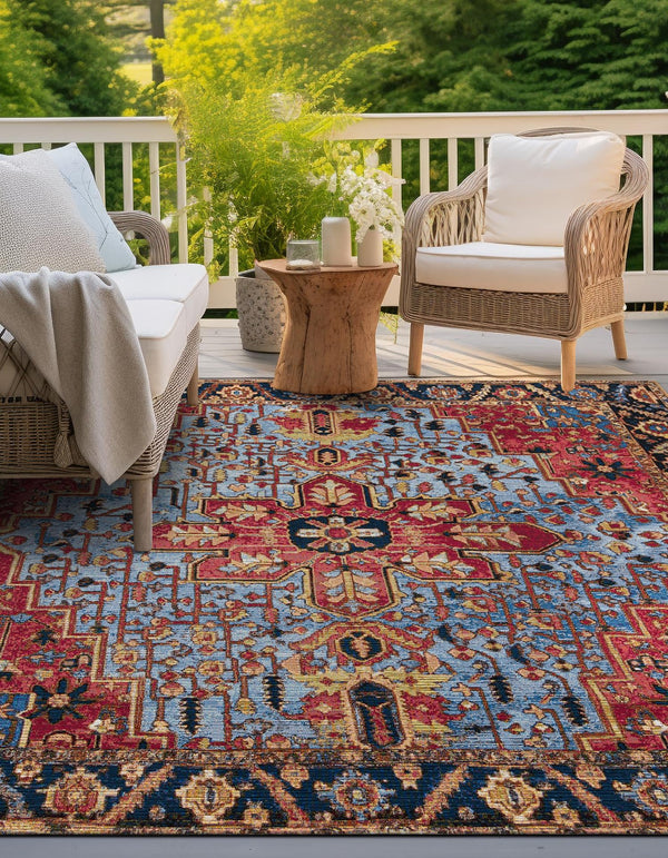 Patio Elegance Collection Area Rug - Garden Square Rust Red and Blue lifestyle 33
