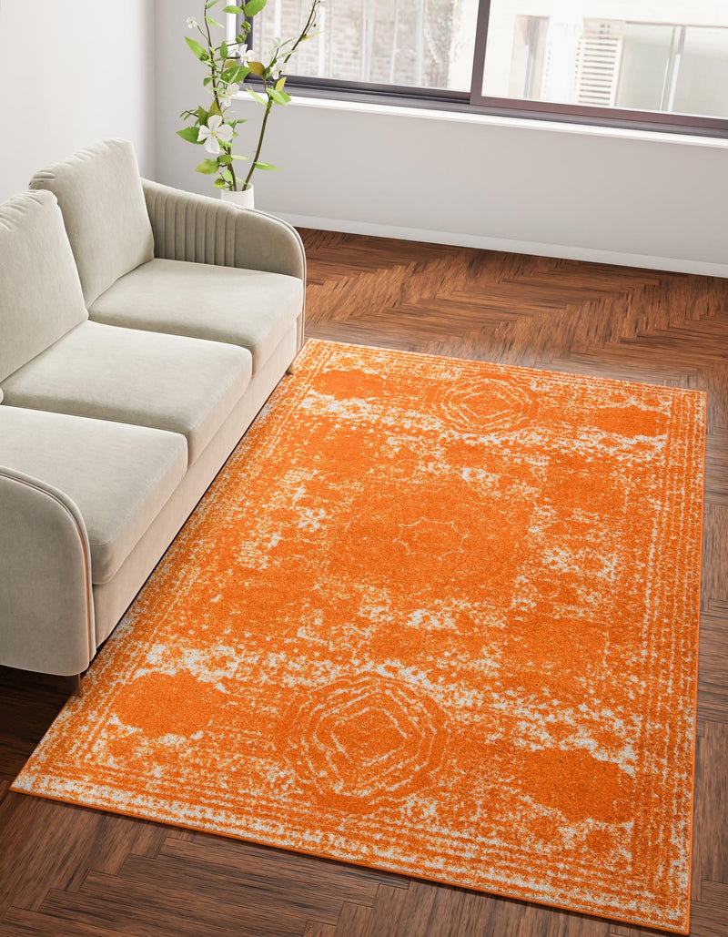 Dover Terrace Collection Area Rug - Lagoon (Orange) Rectangle Orange lifestyle 0