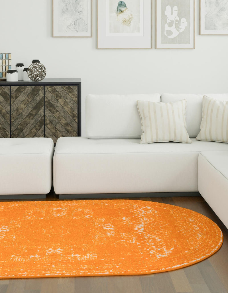 Dover Terrace Collection Area Rug - Lagoon (Orange) Oval Orange lifestyle 2