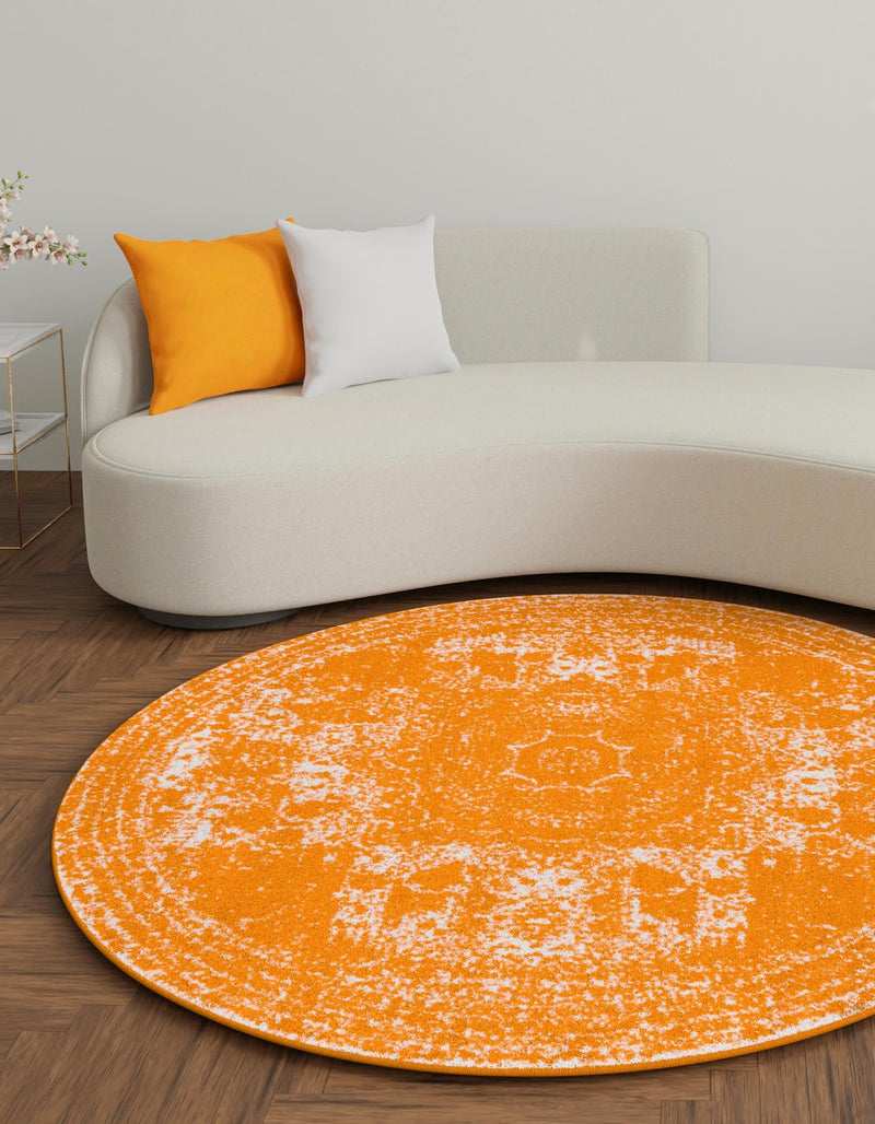 Dover Terrace Collection Area Rug - Lagoon (Orange) Round Orange lifestyle 0