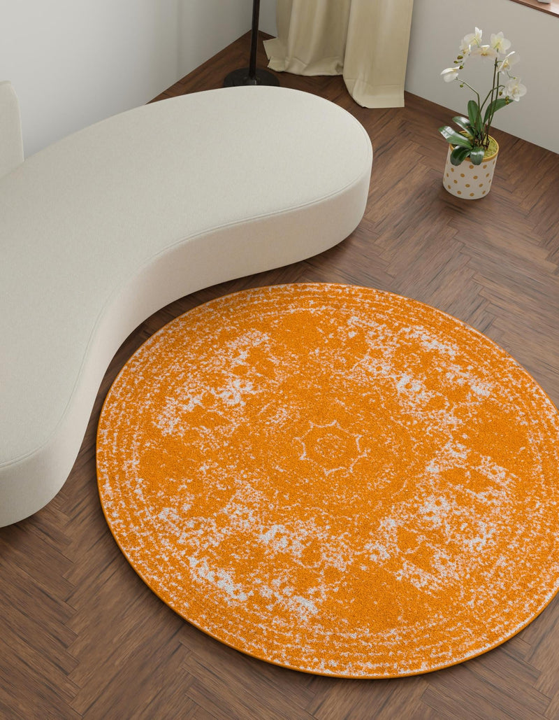 Dover Terrace Collection Area Rug - Lagoon (Orange) Round Orange lifestyle 2