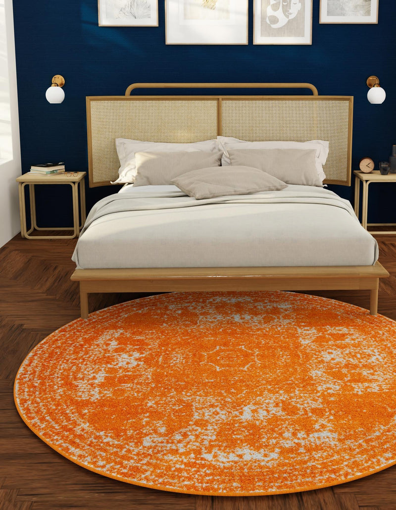 Dover Terrace Collection Area Rug - Lagoon (Orange) Round Orange lifestyle 3