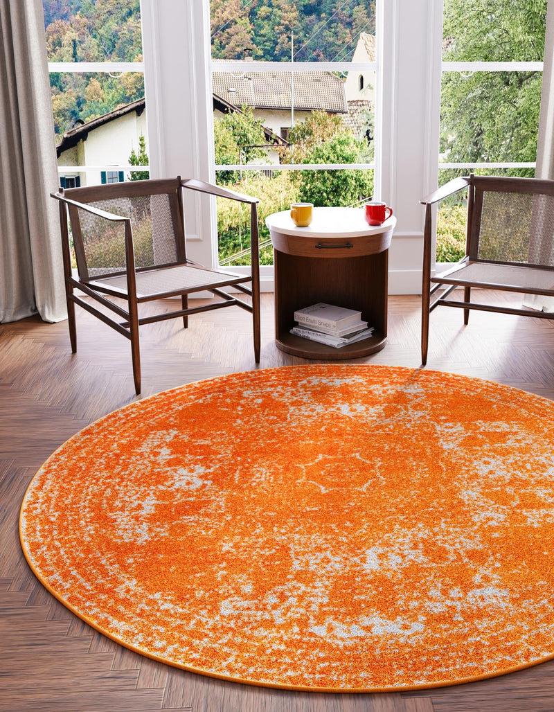 Dover Terrace Collection Area Rug - Lagoon (Orange) Round Orange lifestyle 9