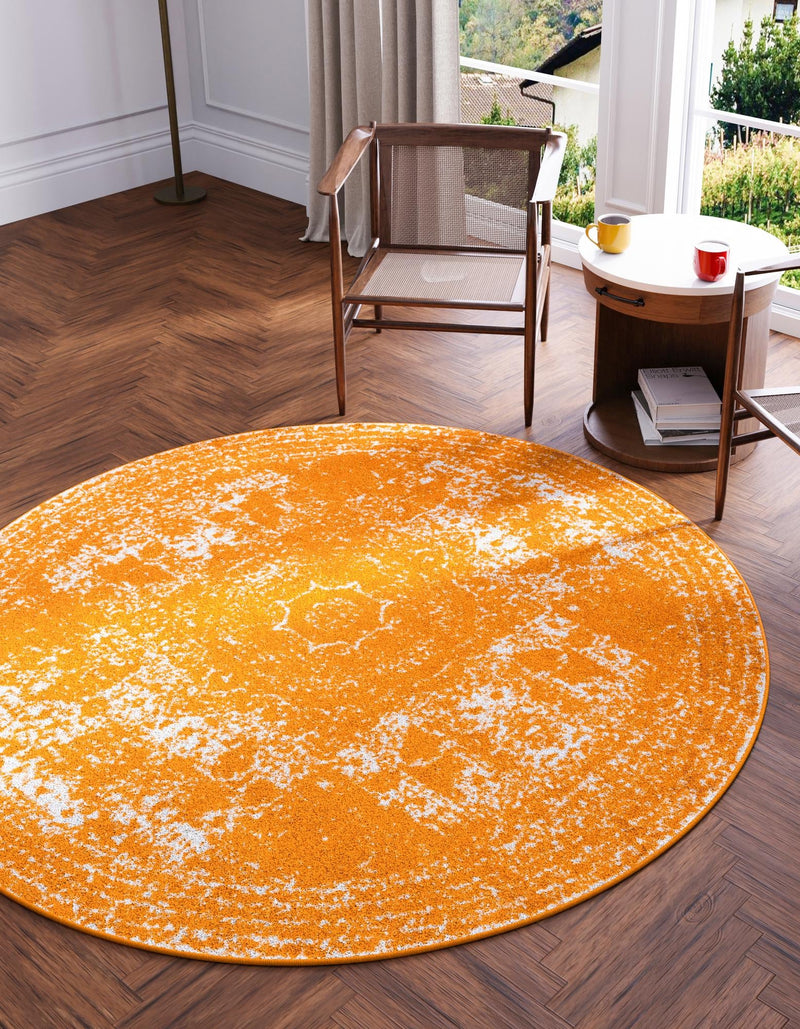 Dover Terrace Collection Area Rug - Lagoon (Orange) Round Orange lifestyle 10