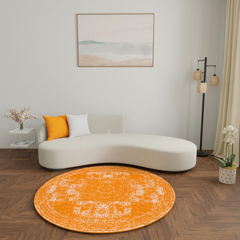 Dover Terrace Collection Area Rug - Lagoon (Orange) Round Orange lifestyle 22