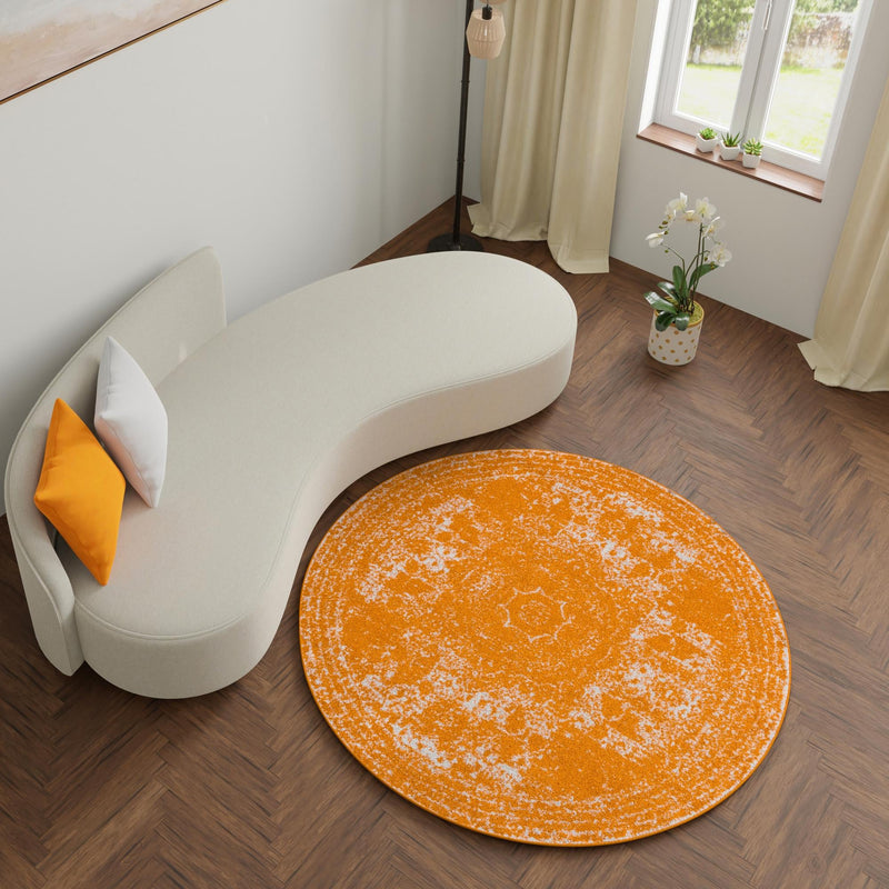Dover Terrace Collection Area Rug - Lagoon (Orange) Round Orange lifestyle 23