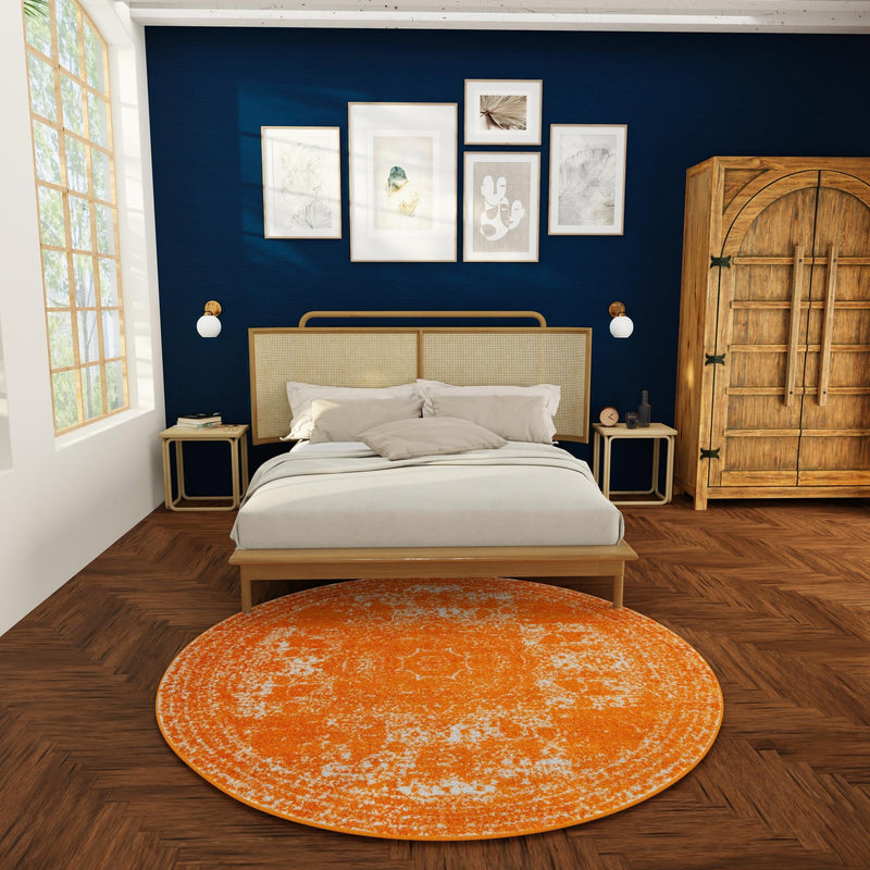 Dover Terrace Collection Area Rug - Lagoon (Orange) Round Orange lifestyle 24