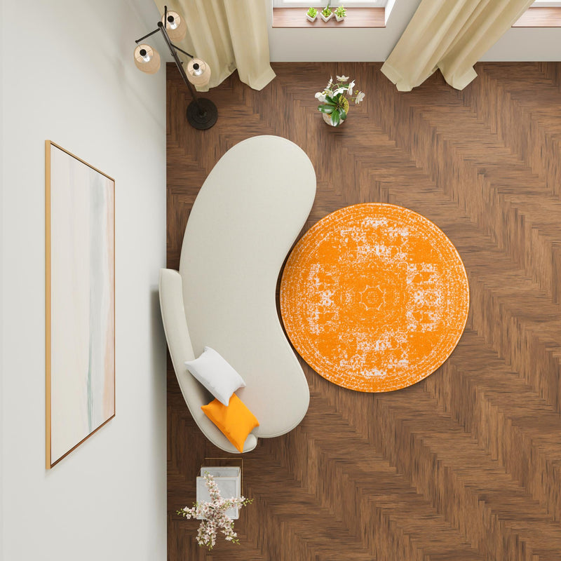 Dover Terrace Collection Area Rug - Lagoon (Orange) Round Orange lifestyle 25