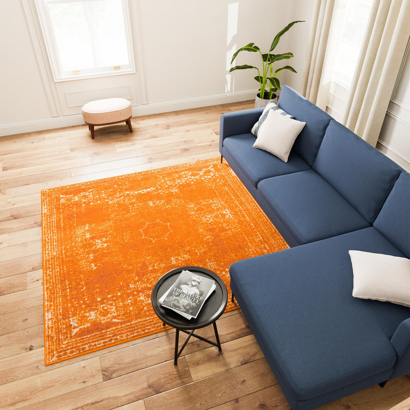 Dover Terrace Collection Area Rug - Lagoon (Orange) Square Orange lifestyle 22