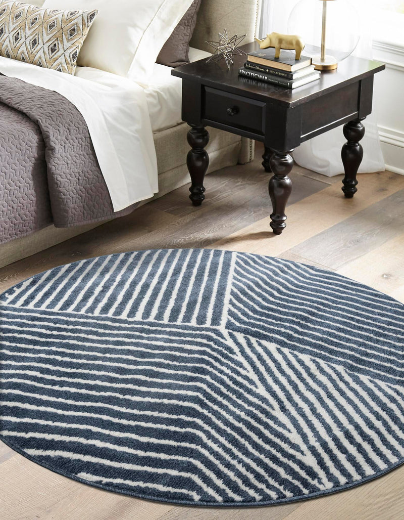 Copenhagen Edge Collection Area Rug - Osterbro Round Blue lifestyle 76