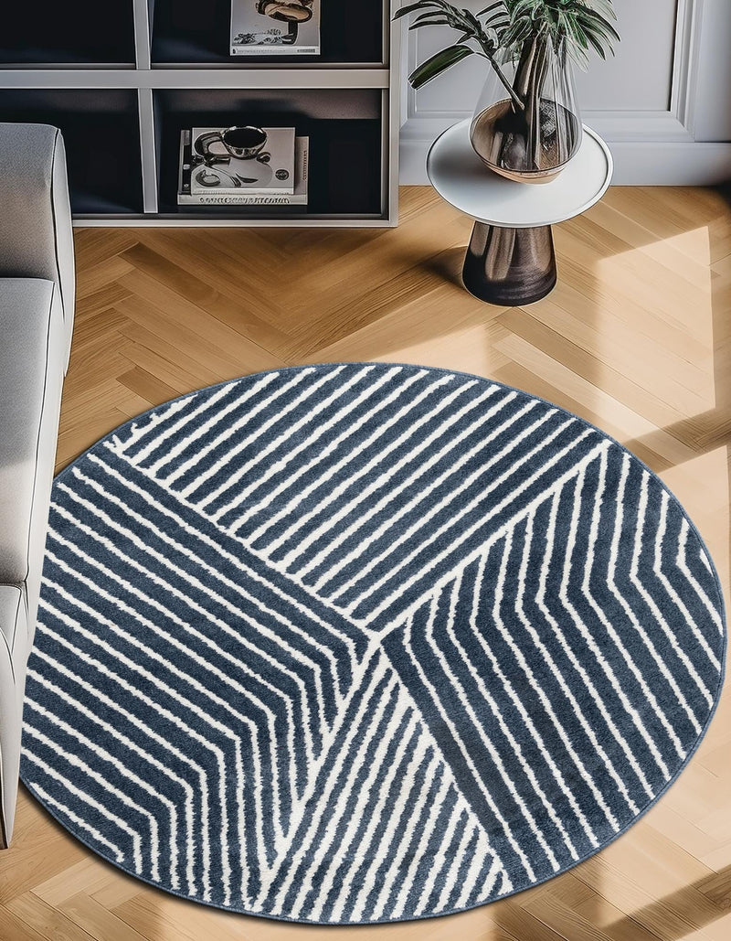 Copenhagen Edge Collection Area Rug - Osterbro Round Blue lifestyle 100