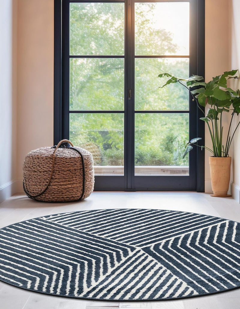 Copenhagen Edge Collection Area Rug - Osterbro Round Blue lifestyle 112