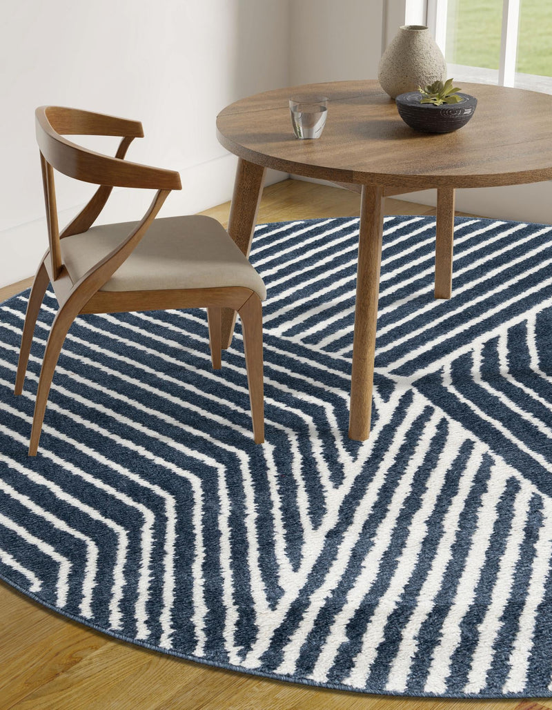 Copenhagen Edge Collection Area Rug - Osterbro Round Blue lifestyle 124