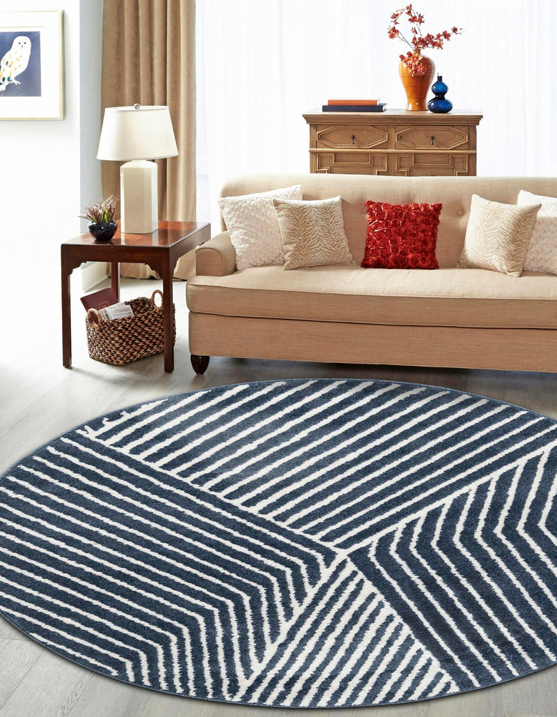 Copenhagen Edge Collection Area Rug - Osterbro Round Blue lifestyle 136