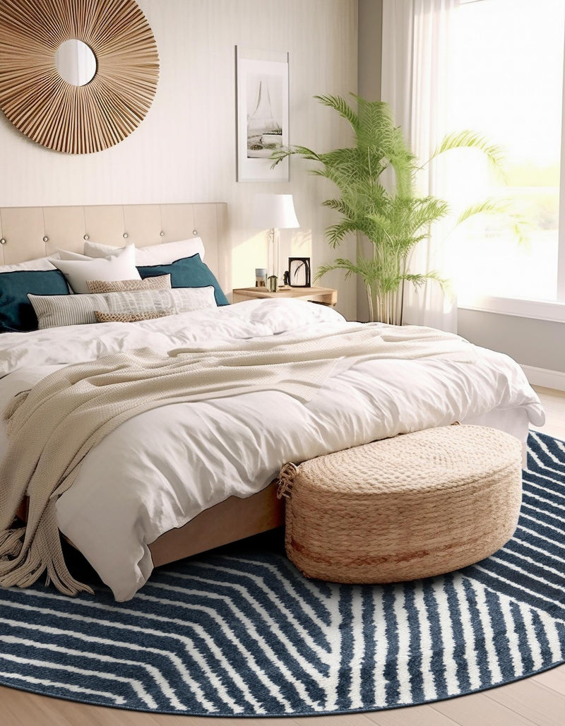 Copenhagen Edge Collection Area Rug - Osterbro Round Blue lifestyle 148