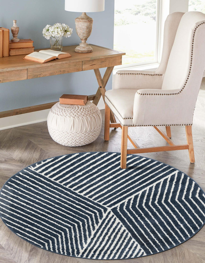 Copenhagen Edge Collection Area Rug - Osterbro Round Blue lifestyle 160