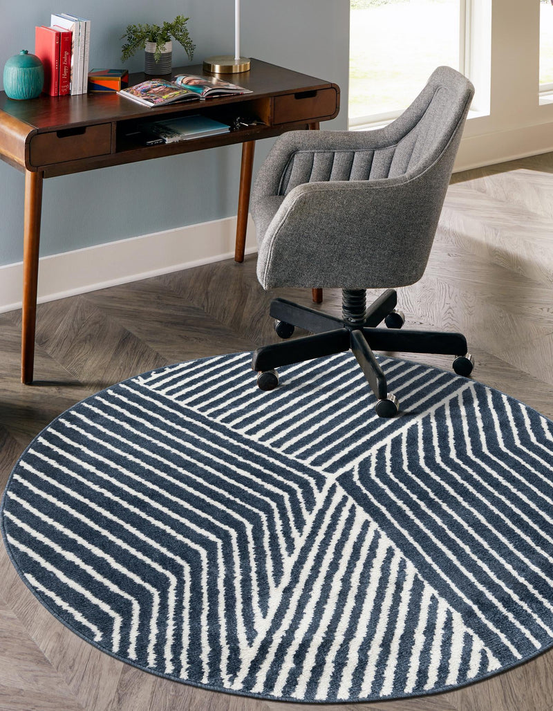 Copenhagen Edge Collection Area Rug - Osterbro Round Blue lifestyle 172