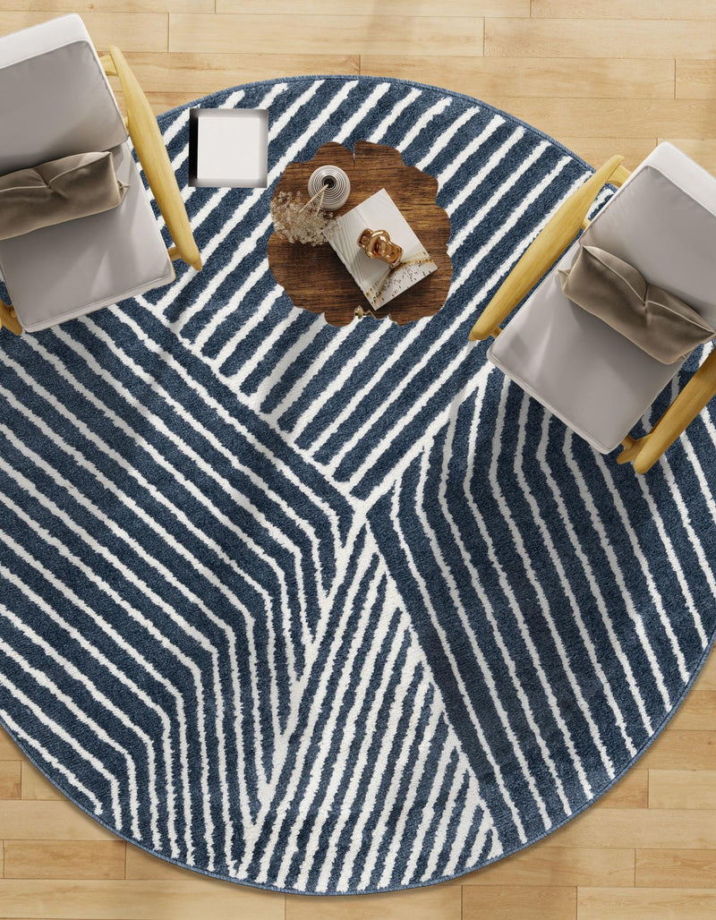 Copenhagen Edge Collection Area Rug - Osterbro Round Blue lifestyle 214