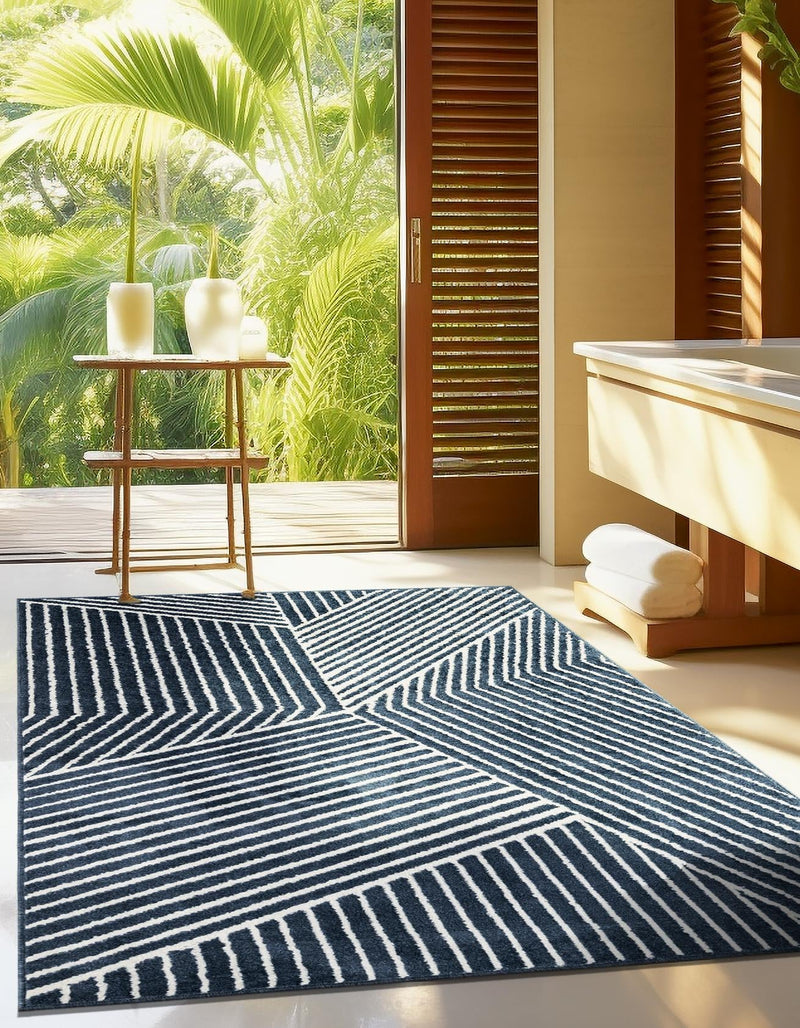 Copenhagen Edge Collection Area Rug - Osterbro Rectangle Blue lifestyle 9