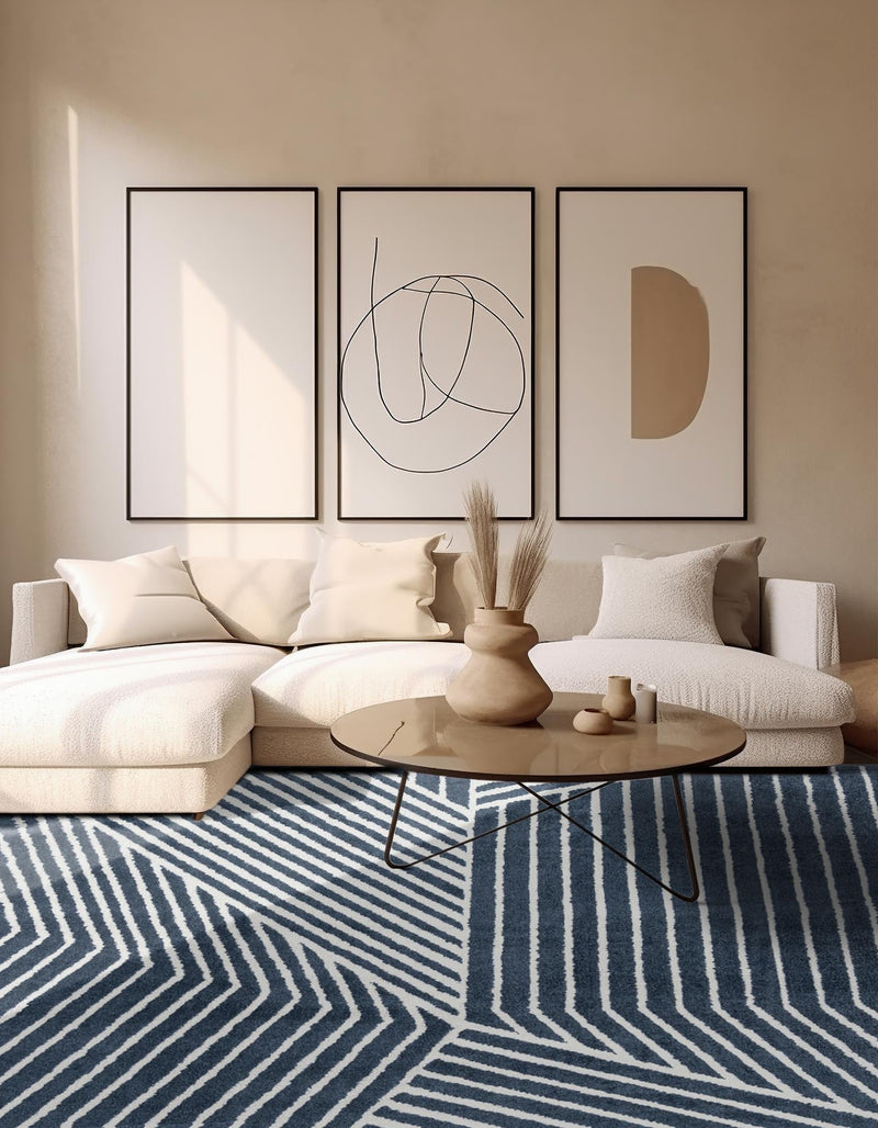 Copenhagen Edge Collection Area Rug - Osterbro Square Blue lifestyle 51