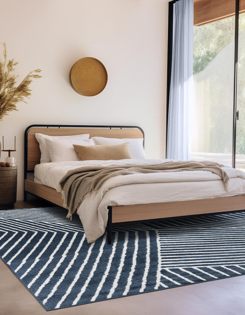 Copenhagen Edge Collection Area Rug - Osterbro Square Blue lifestyle 57