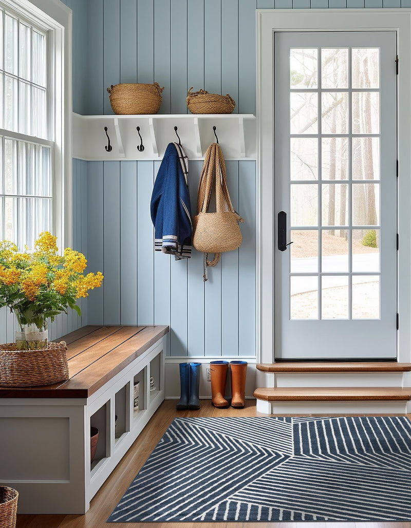 Copenhagen Edge Collection Area Rug - Osterbro Square Blue lifestyle 99
