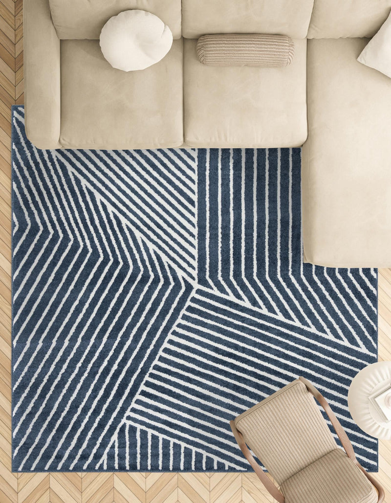 Copenhagen Edge Collection Area Rug - Osterbro Square Blue lifestyle 167