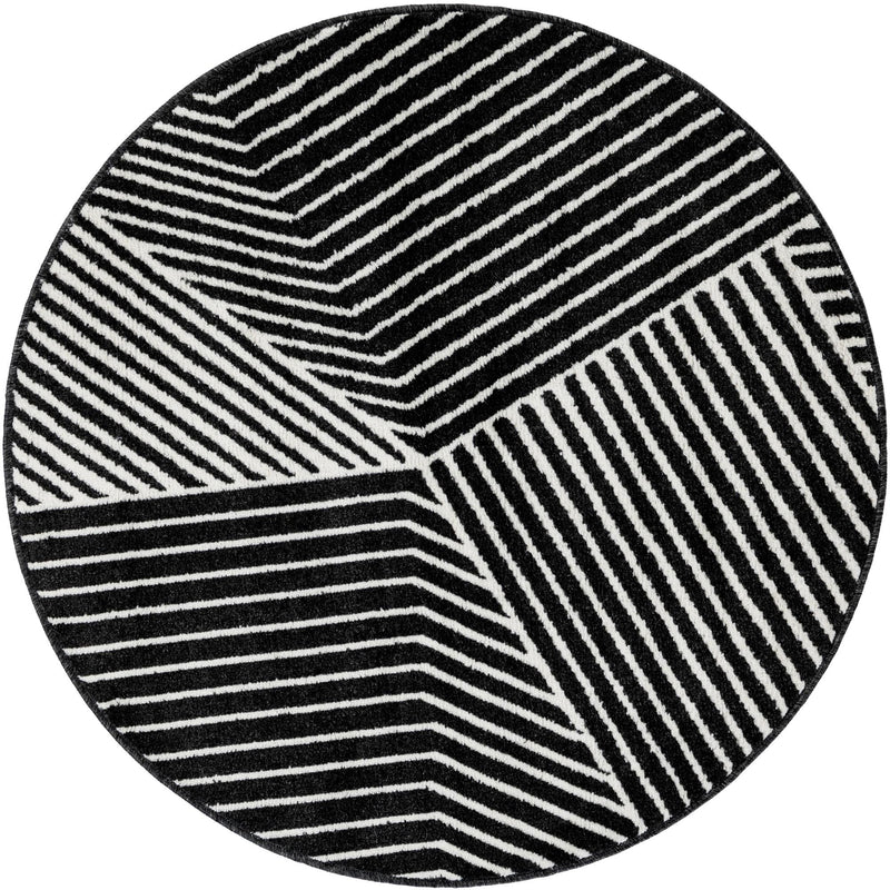 Copenhagen Edge Collection Area Rug - Osterbro Round Black lifestyle 48