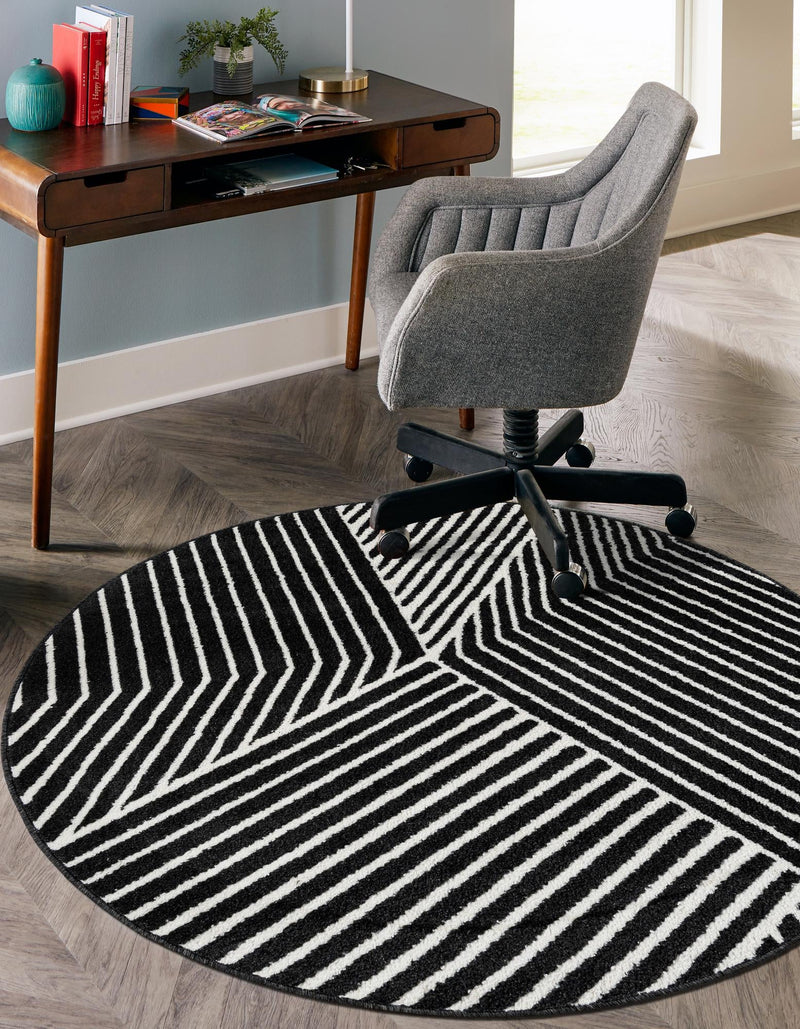 Copenhagen Edge Collection Area Rug - Osterbro Round Black lifestyle 54