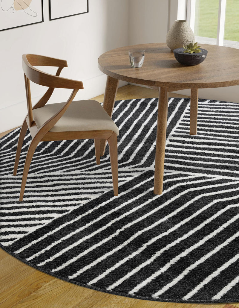 Copenhagen Edge Collection Area Rug - Osterbro Round Black lifestyle 60