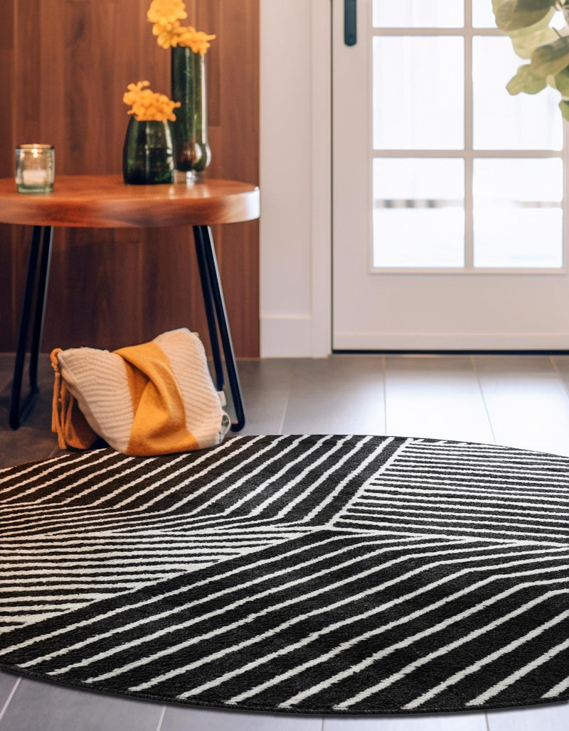 Copenhagen Edge Collection Area Rug - Osterbro Round Black lifestyle 66