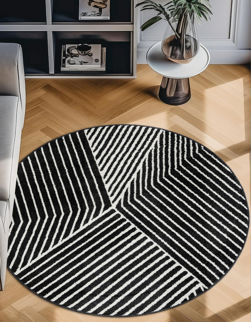 Copenhagen Edge Collection Area Rug - Osterbro Round Black lifestyle 72