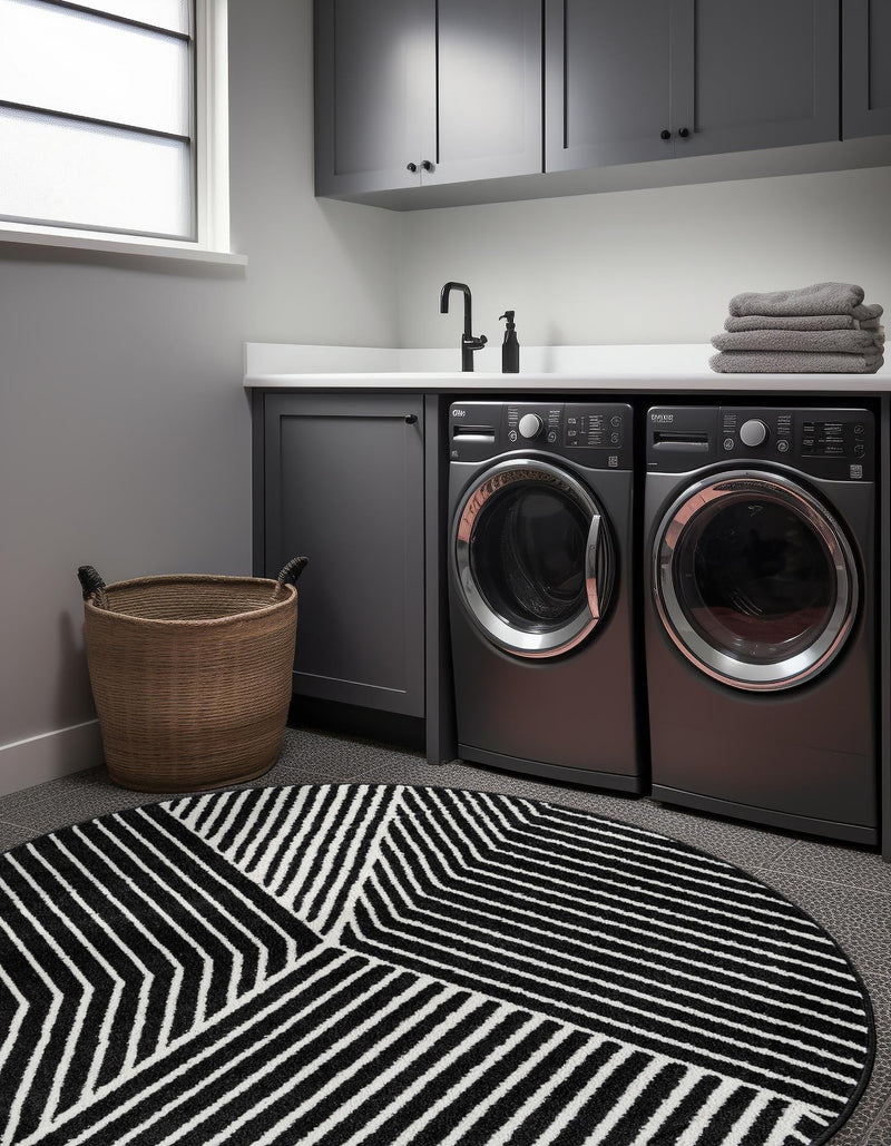 Copenhagen Edge Collection Area Rug - Osterbro Round Black lifestyle 84