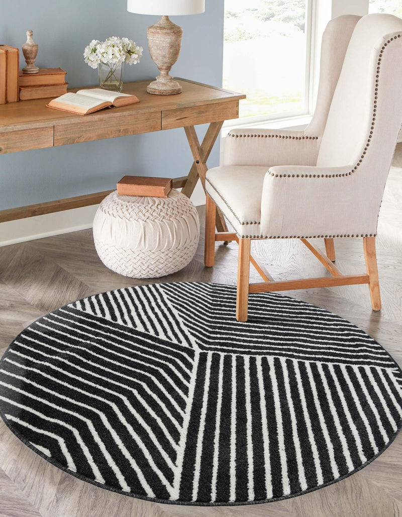 Copenhagen Edge Collection Area Rug - Osterbro Round Black lifestyle 96