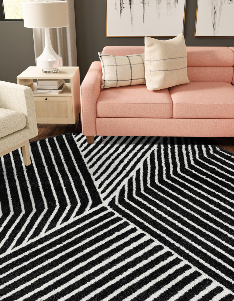Copenhagen Edge Collection Area Rug - Osterbro Round Black lifestyle 102