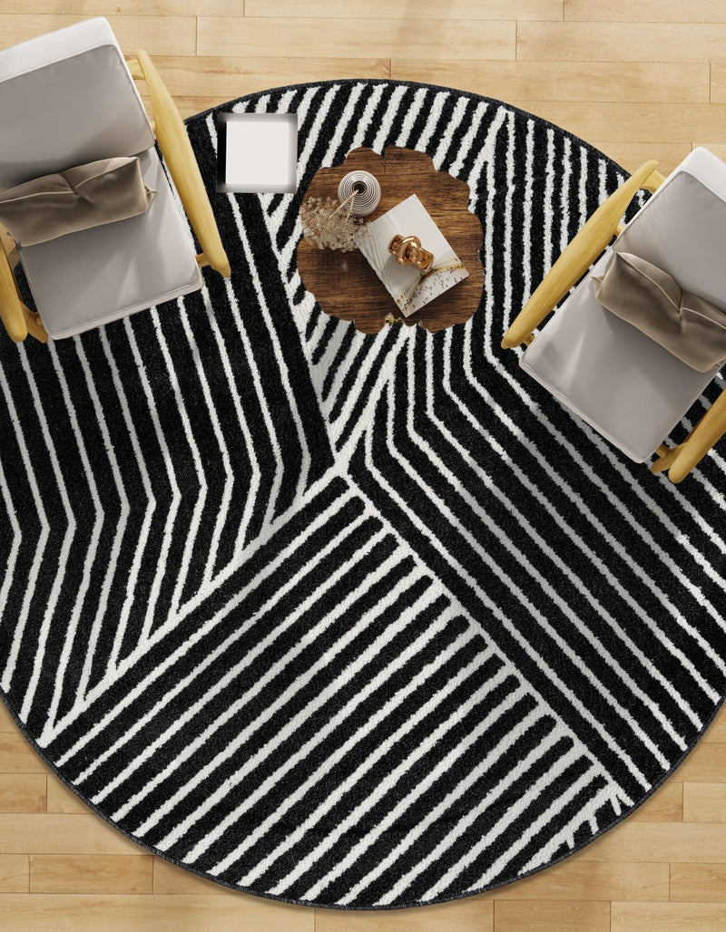 Copenhagen Edge Collection Area Rug - Osterbro Round Black lifestyle 168