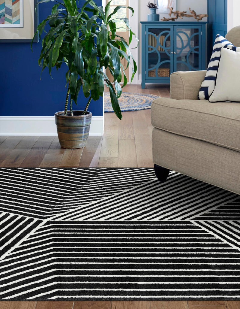 Copenhagen Edge Collection Area Rug - Osterbro Rectangle Black lifestyle 13