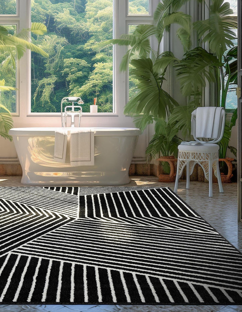 Copenhagen Edge Collection Area Rug - Osterbro Rectangle Black lifestyle 21