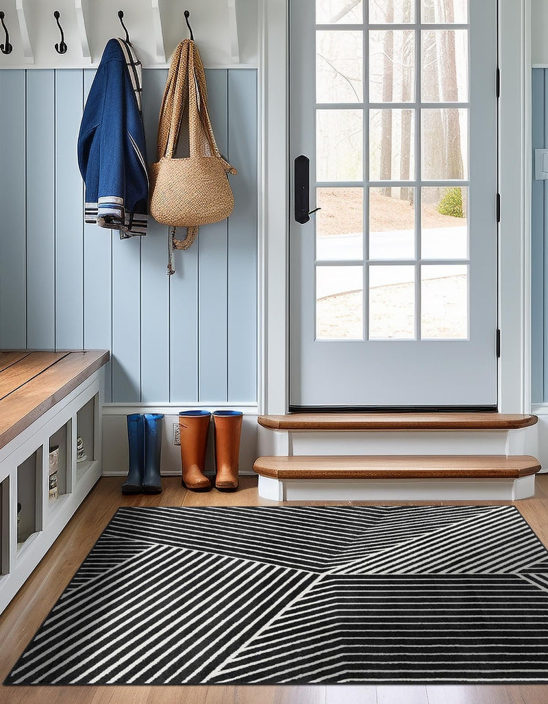 Copenhagen Edge Collection Area Rug - Osterbro Square Black lifestyle 138