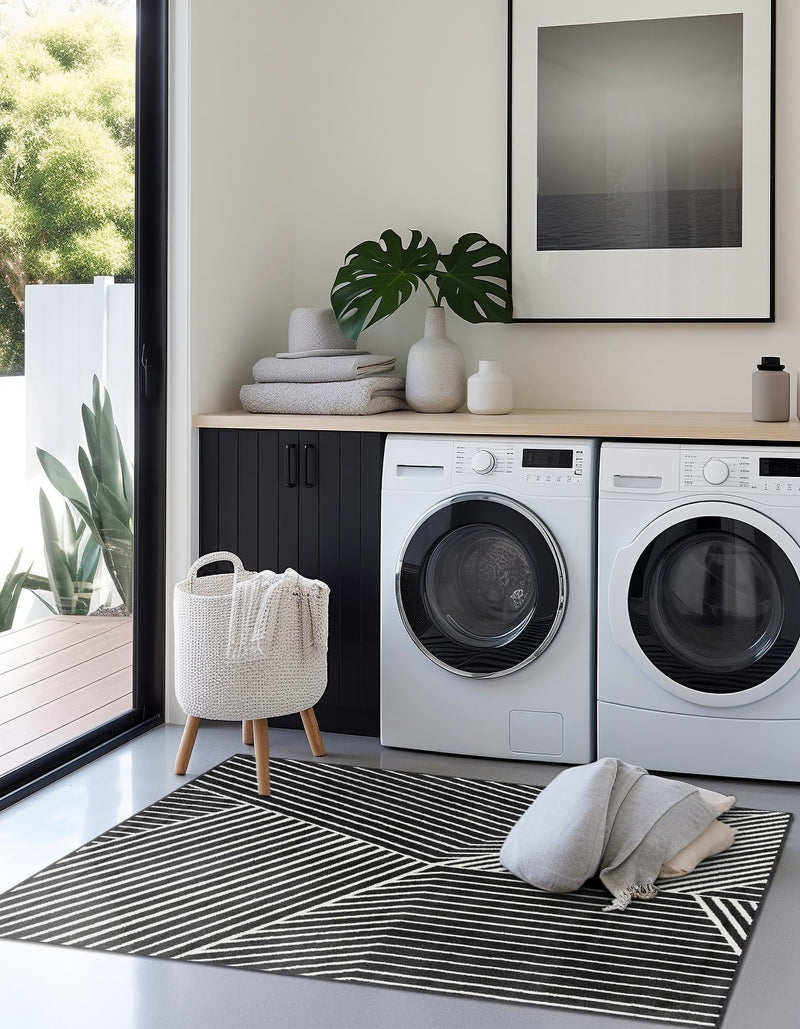 Copenhagen Edge Collection Area Rug - Osterbro Square Black lifestyle 174