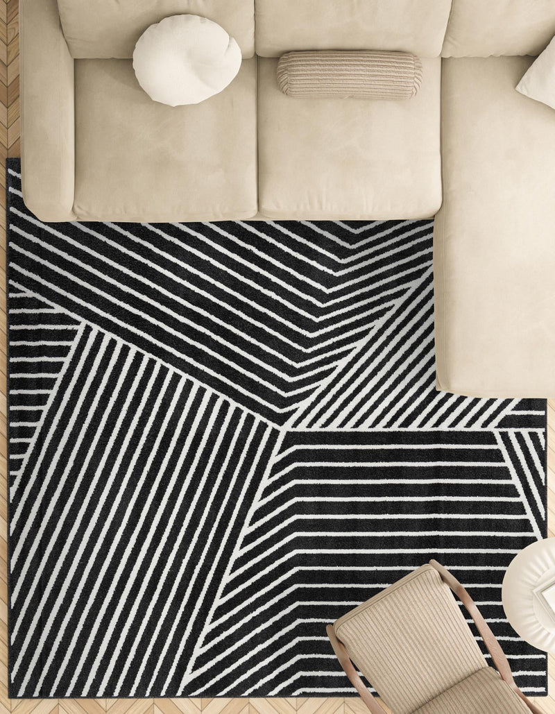 Copenhagen Edge Collection Area Rug - Osterbro Square Black lifestyle 215