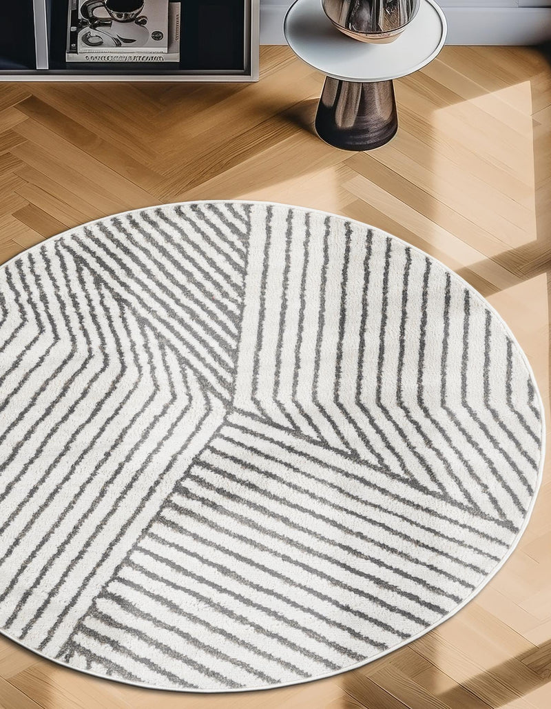 Copenhagen Edge Collection Area Rug - Osterbro Round Ivory lifestyle 52