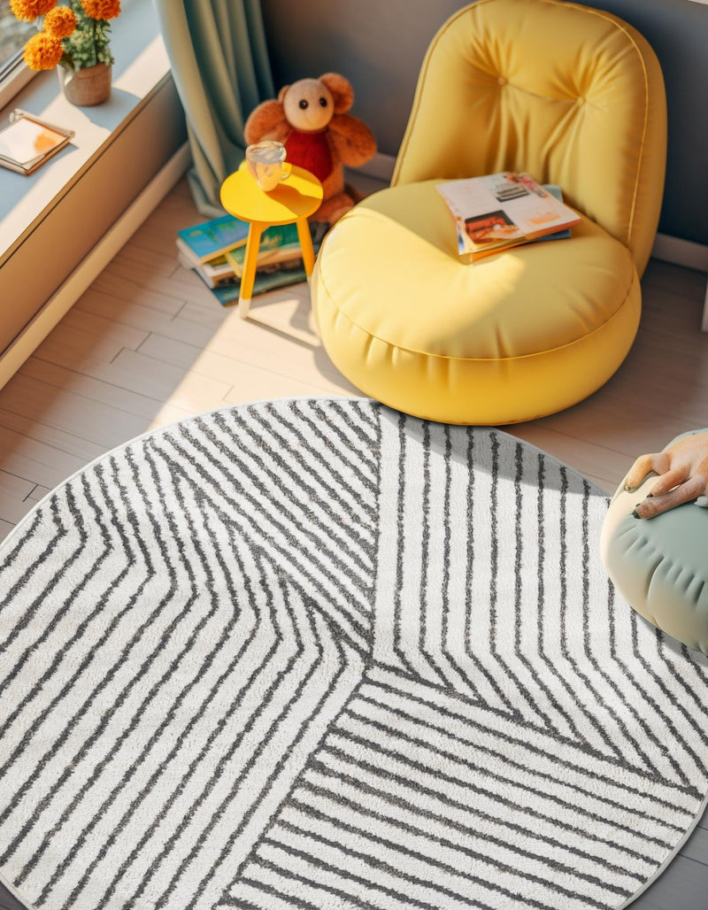 Copenhagen Edge Collection Area Rug - Osterbro Round Ivory lifestyle 88