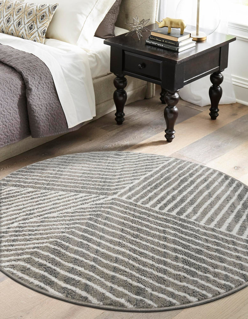 Copenhagen Edge Collection Area Rug - Osterbro Round Gray lifestyle 49