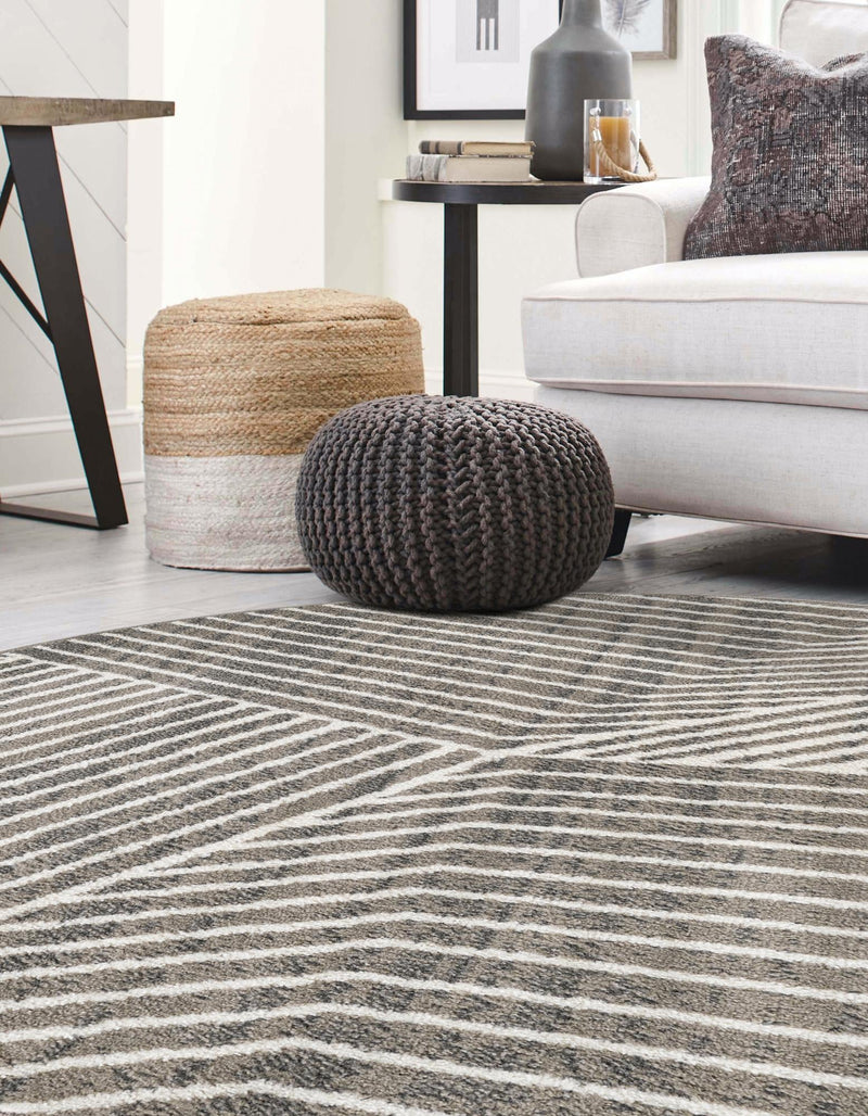 Copenhagen Edge Collection Area Rug - Osterbro Round Gray lifestyle 55
