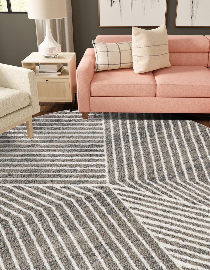 Copenhagen Edge Collection Area Rug - Osterbro Round Gray lifestyle 61