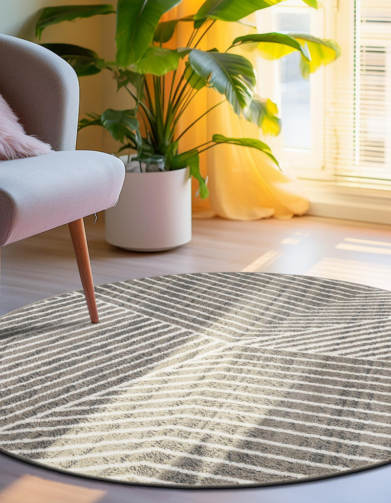Copenhagen Edge Collection Area Rug - Osterbro Round Gray lifestyle 73
